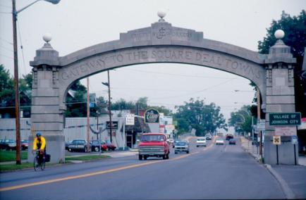 The Endicott-Johnson Arch is a prominent gateway in the Village of Johnson City, representing the history of the community and legacy of the Endicott-Johnson Company.