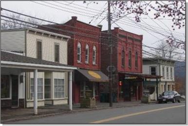 The Windsor business district has a variety of small businesses, including a chain fast food restaraunt that has been retrofitted into an existing historic commercial building.